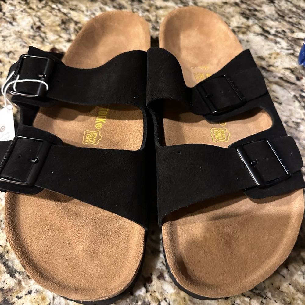 Black suede Birkenstocks